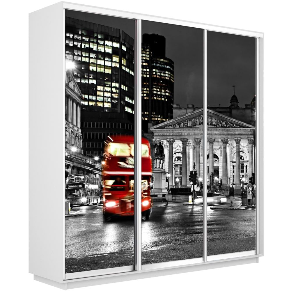 

Шкаф-купе Е1 Экспресс Фото трио Белый снег 240-220-60 LONDON