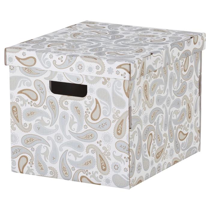 фото Коробка с крышкой смека, цвет серый, с рисунком ikea