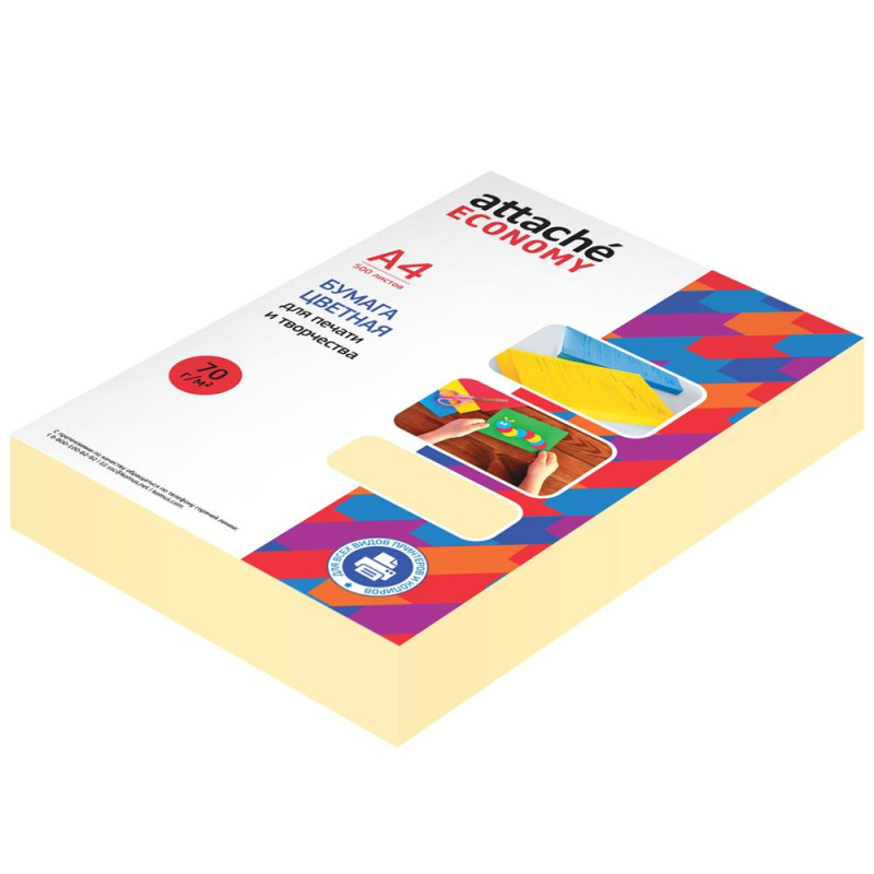 

Бумага цветная Attache Economy (желтый пастель), 70г, А4, 500 л