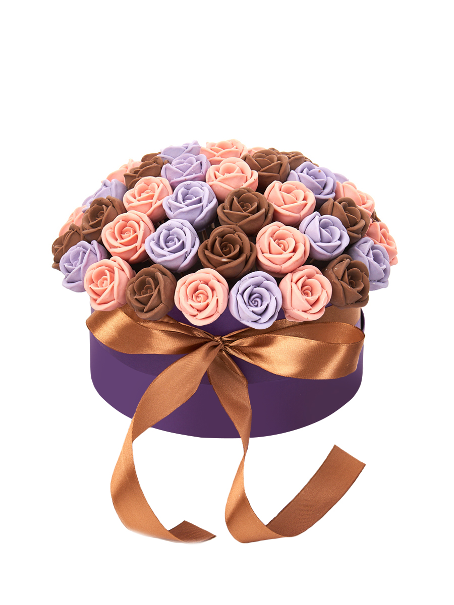 Шляпная коробка из 51 шоколадной розы SH51-F-RFSH