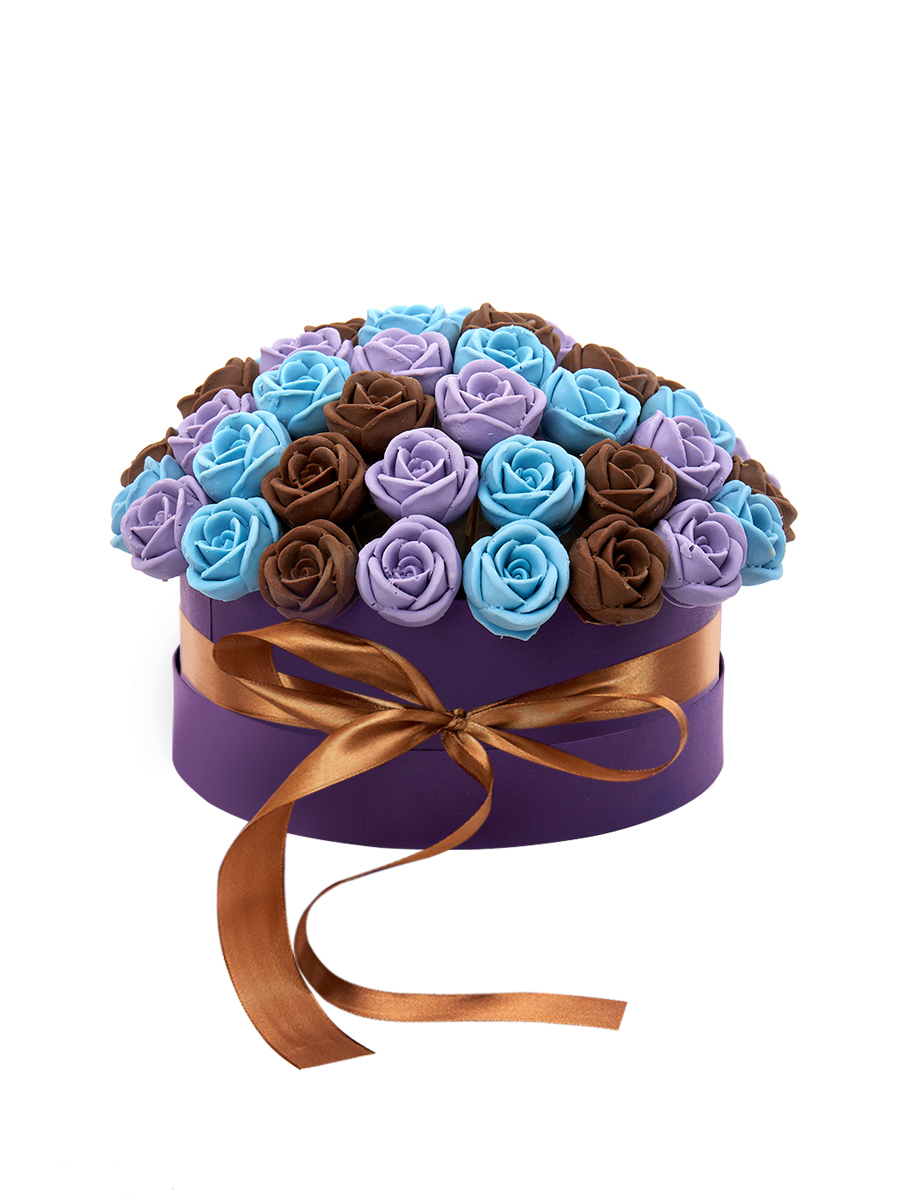 Шляпная коробка из 51 шоколадной розы SH51-F-GFSH