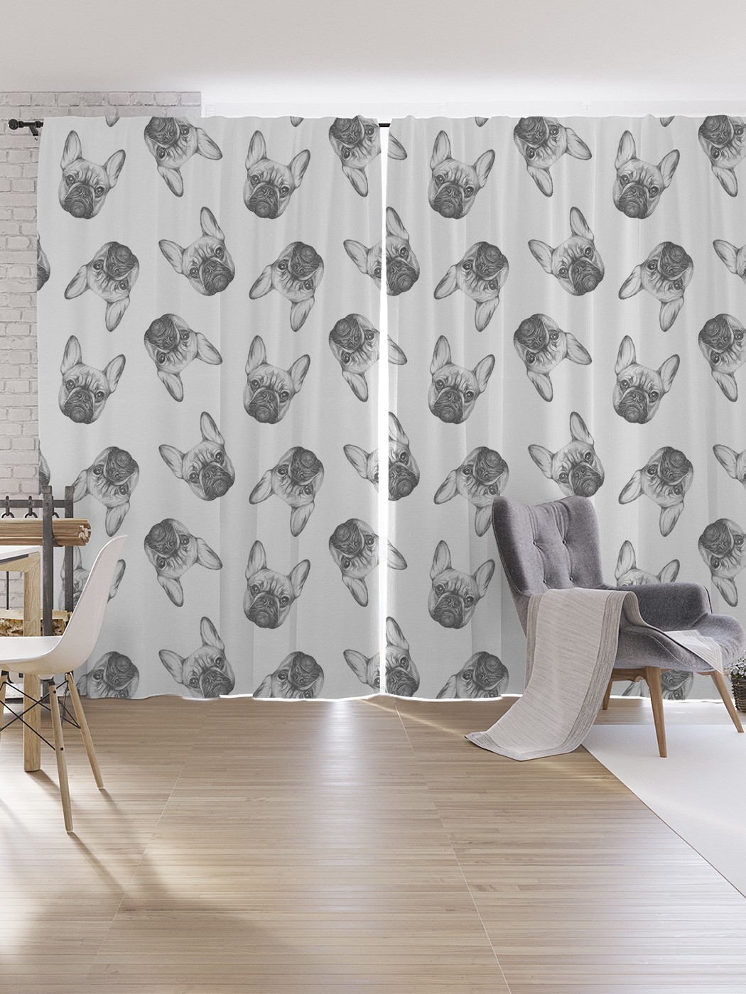 

Шторы под лён JoyArty "Бульдог монохром", серия Oxford DeLux, 340х265 см, Бульдог монохром