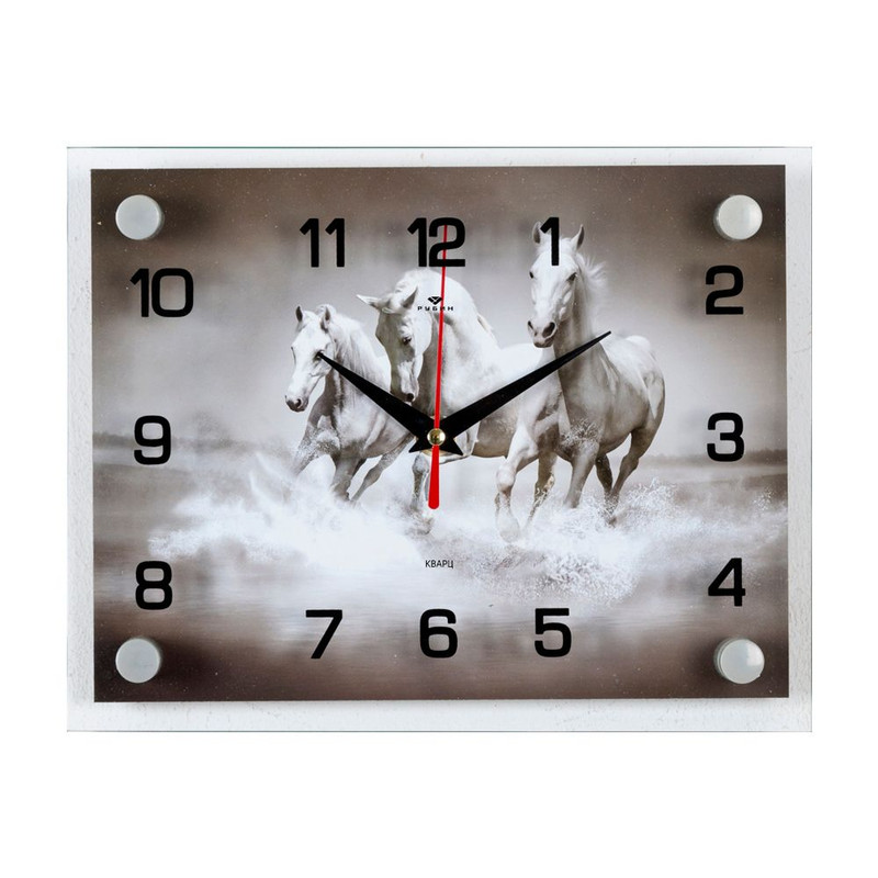 фото Часы настенные 21 век 3 белых коня, 25.5х20см, 2026-449