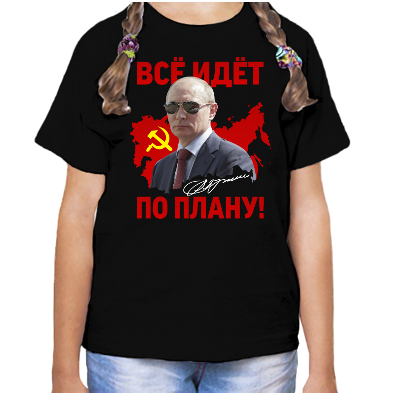 

Футболка девочке черная 32 р-р с Путиным все идет по плану, Черный, fdd_vse_idet_po_planu
