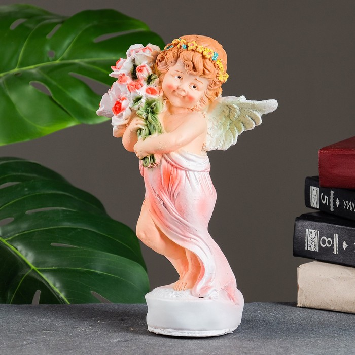 фото Фигура "девочка ангелочек с цветами" 12х9,5х24см хорошие сувениры