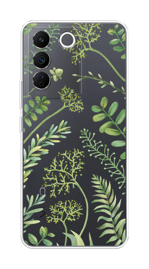 

Чехол на Vivo V27e "Green Leaves", Зеленый;прозрачный, 268350-1