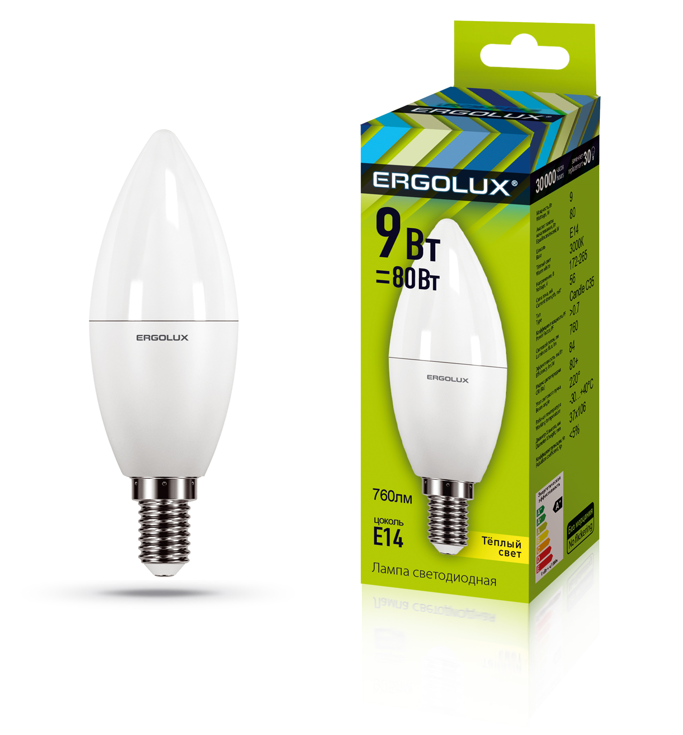 

Лампа светодиодная ERGOLUX LED-C35-9W-E14-3K, LED-C35-E14