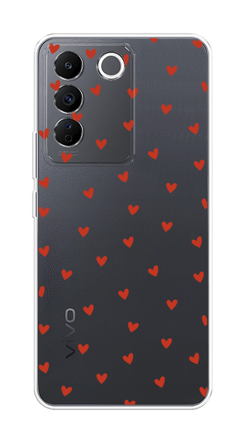 

Чехол на Vivo V27e "Red hearts", Красный;прозрачный, 268350-1