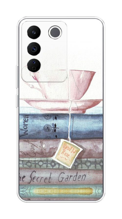 

Чехол на Vivo V27e "Книжное чаепитие", Желтый;розовый;белый, 268350-1