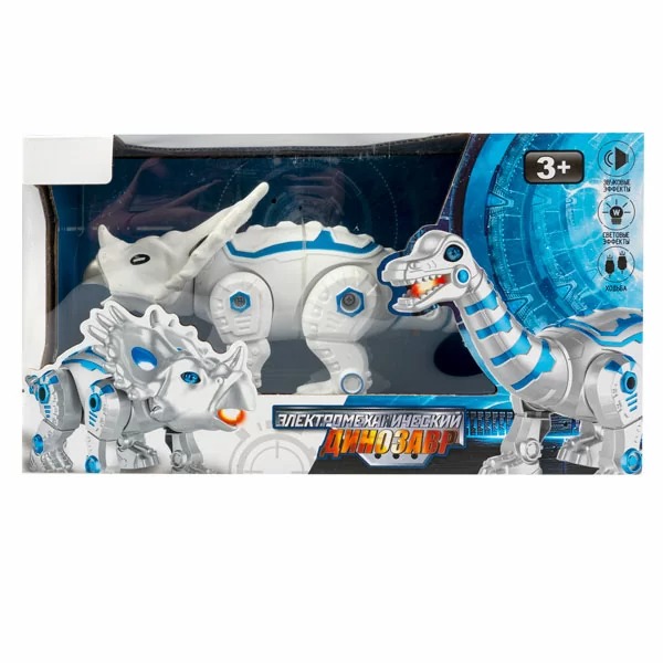 

Динозавр Трицератопс на батарейках, движение, свет, звук, 6711E, Белый;синий