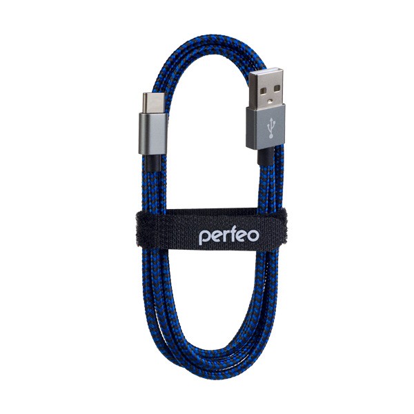 фото Кабель perfeo usb2.0 a вилка - usb type-c вилка, черно-синий, длина 3 м. (u4904)