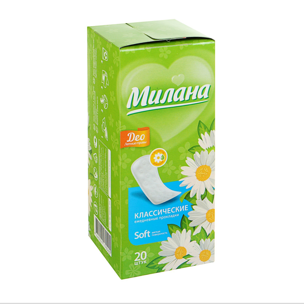 

Прокладки ежедневные Милана Classic Deo Soft Травы 20 шт, Белый