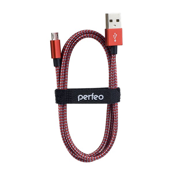 фото Кабель perfeo usb2.0 a вилка - micro usb вилка, красно-белый, длина 1 м. (u4803)