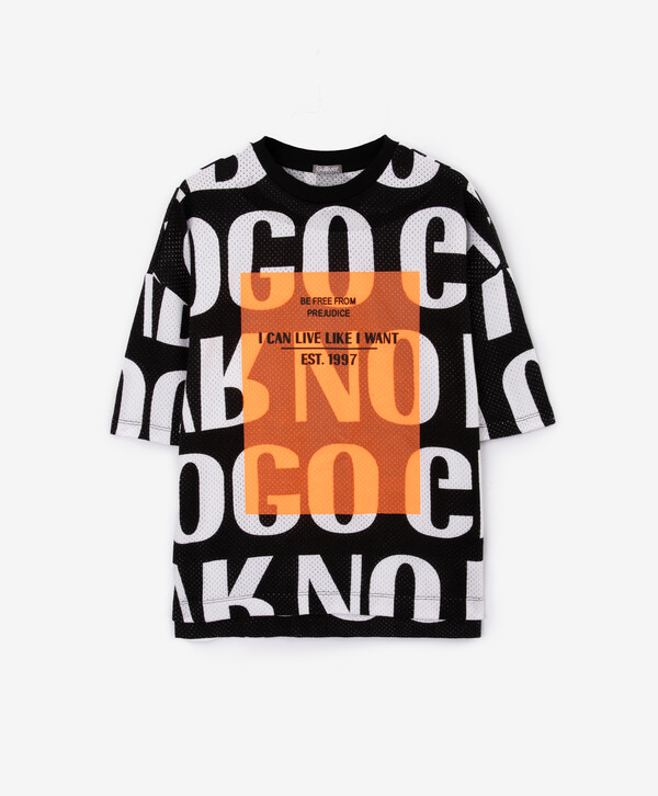 

Футболка хлопковая из сетки с неоновым принтом черная для мальчика Gulliver (158), Черный, 12412BJC1220