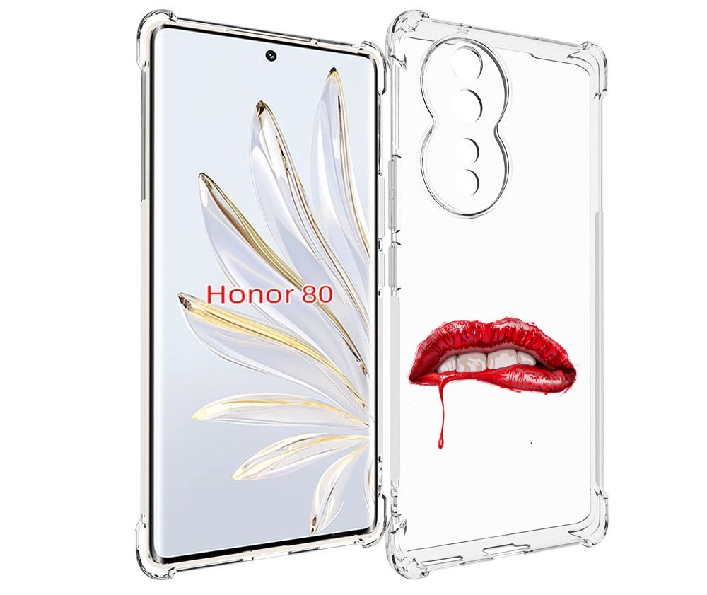 

Чехол MyPads яркие красные губы для Honor 80, Прозрачный, Tocco