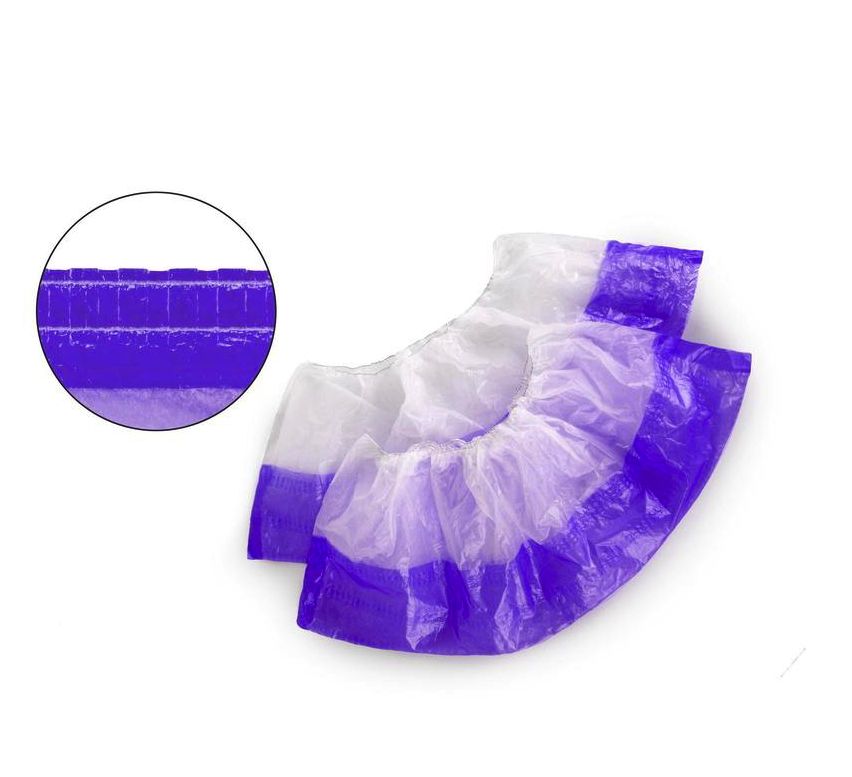 Купить Бахилы одноразовые п/э двухслойные текстурированные цвет белый фиолетовый 50 пар, EleGreen