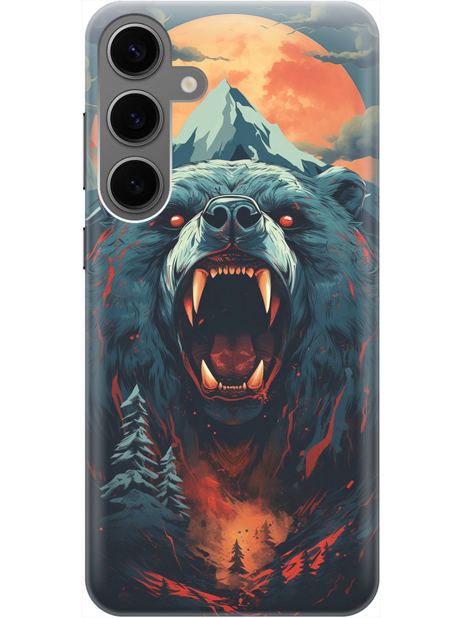 

Силиконовый чехол на Samsung Galaxy S24+ с рисунком "Гризли при красной луне", Красный;синий;черный, 20011906