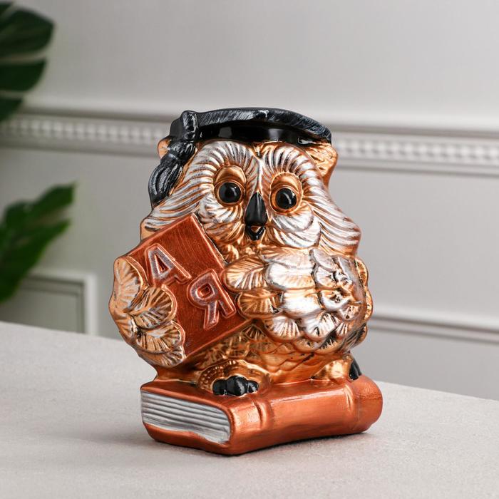 

Копилка "Сова на книге", коричневый цвет, гипс, 25 см