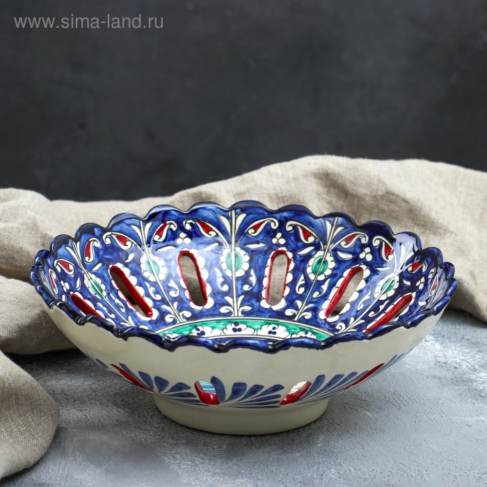

Фруктовница Риштанская Керамика "Узоры", 25 см, синяя