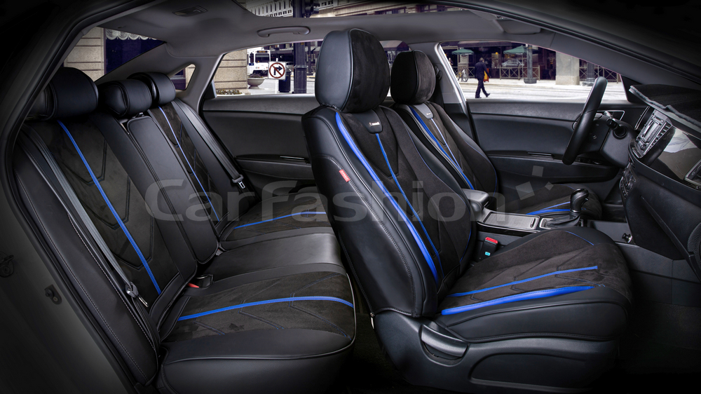 Накидки на сиденье CarFashion Start Plus 5D замша/экокожа каркасная черный/черный/синий