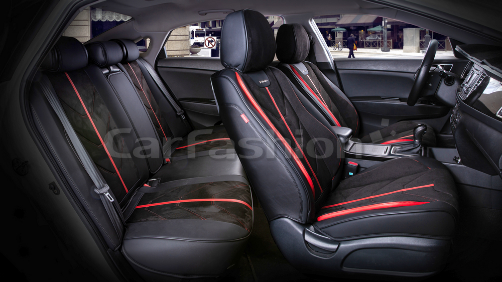 Накидки на сиденье CarFashion Start Plus 5D замша/экокожа каркасная черный/черный/красный
