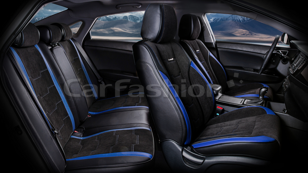 Накидки на сиденье CarFashion Smart Plus 5D велюр/экокожа каркасная черный/черный/синий