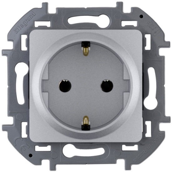 Розетка 2К+З со шторками немецкий стандарт 16 А 250 В INSPIRIA алюминий | код 673732 | Le