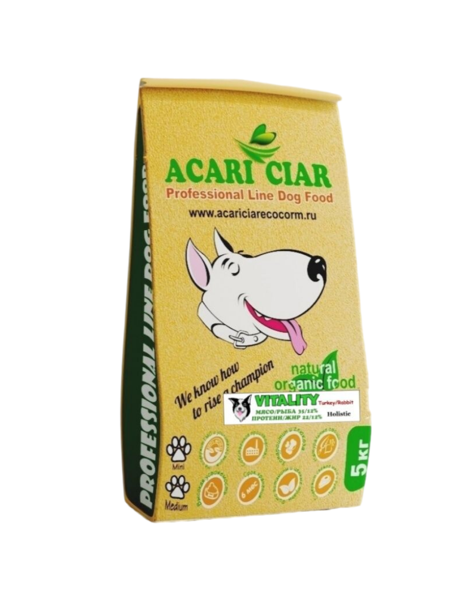 

Сухой корм для собак Acari Ciar VITALITY Holistic индейка,кролик, мини гранулы, 5 кг, vitalityturkey5s