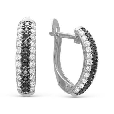 

Серебряные серьги бесцветные и черные фианиты родирование Б3386104Д1, 7768Б