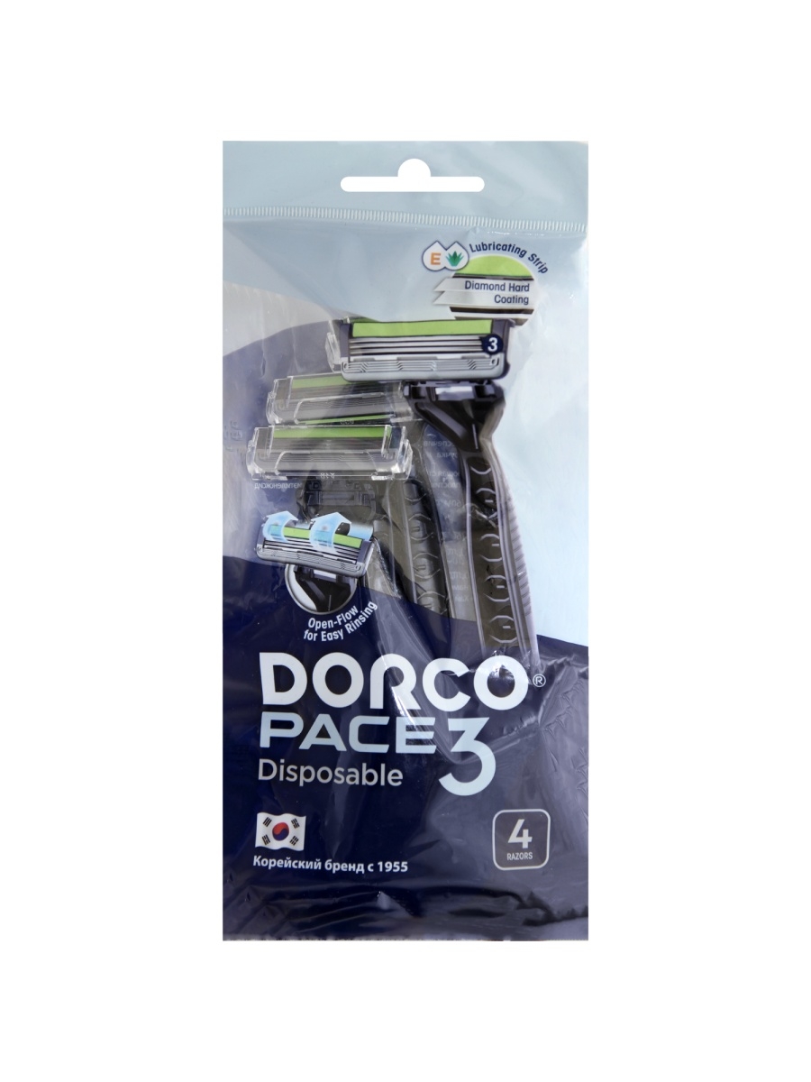 фото Станки для бритья dorco pace3 disposable одноразовые, c 3 лезвиями, 4 шт.