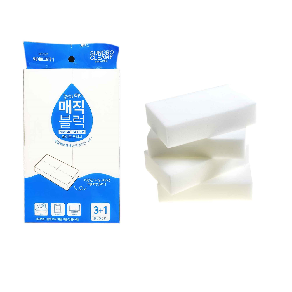 

Sung Bo Cleamy Губка меламиновая Magic Cleaner 7 х 12 х 3 см, 4 шт., Белый