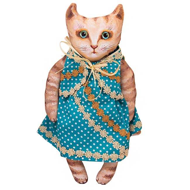 

Игрушка авторская Кошечка Бася 27 см, Бирюзовый