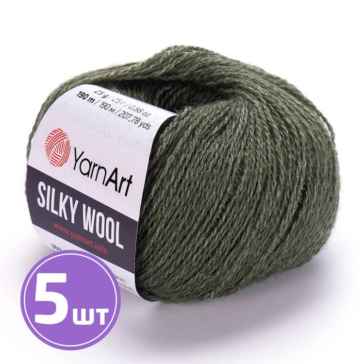 

Пряжа YarnArt Silky Wool 346 меланж оливковый 5 шт по 25 г, Зеленый