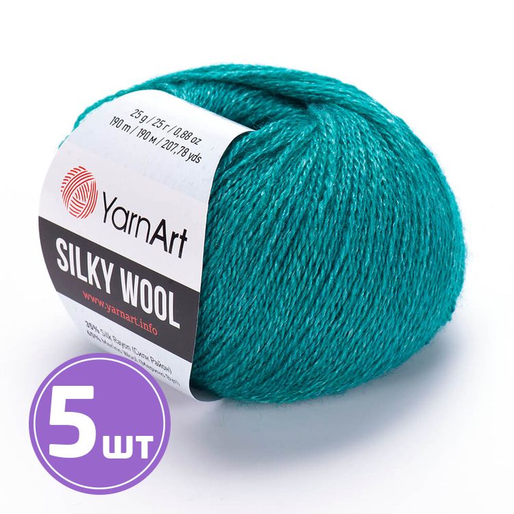

Пряжа YarnArt Silky Wool 339 меланж изумрудный 5 шт по 25 г, Бирюзовый