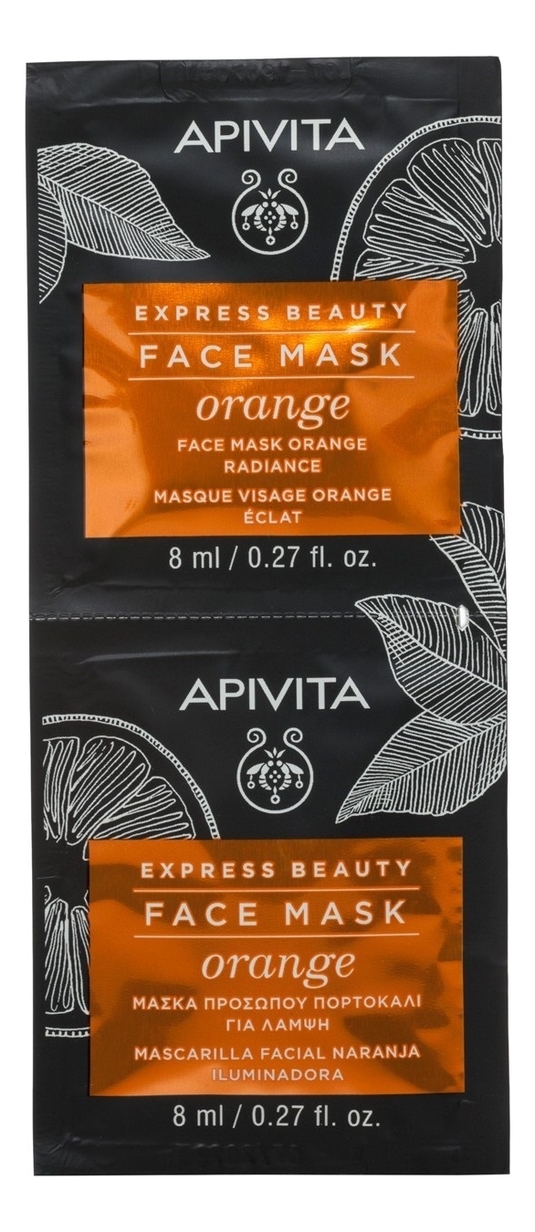 фото Маска для лица apivita express beauty face mask orange radiance с апельсином, саше, 2х8 мл