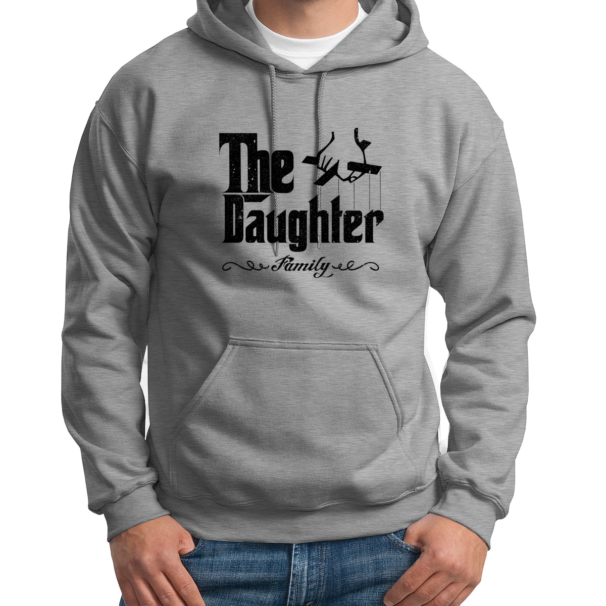 

Худи унисекс CoolPodarok Прикол Семья The daughter Дочь серое 52 RU, Серый, S0151838