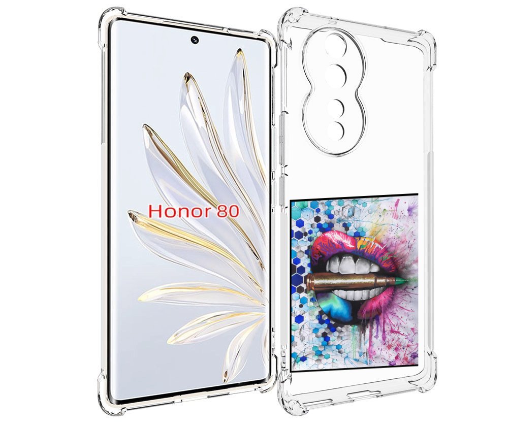 

Чехол MyPads разноцветные губы с пулей для Honor 80, Прозрачный, Tocco