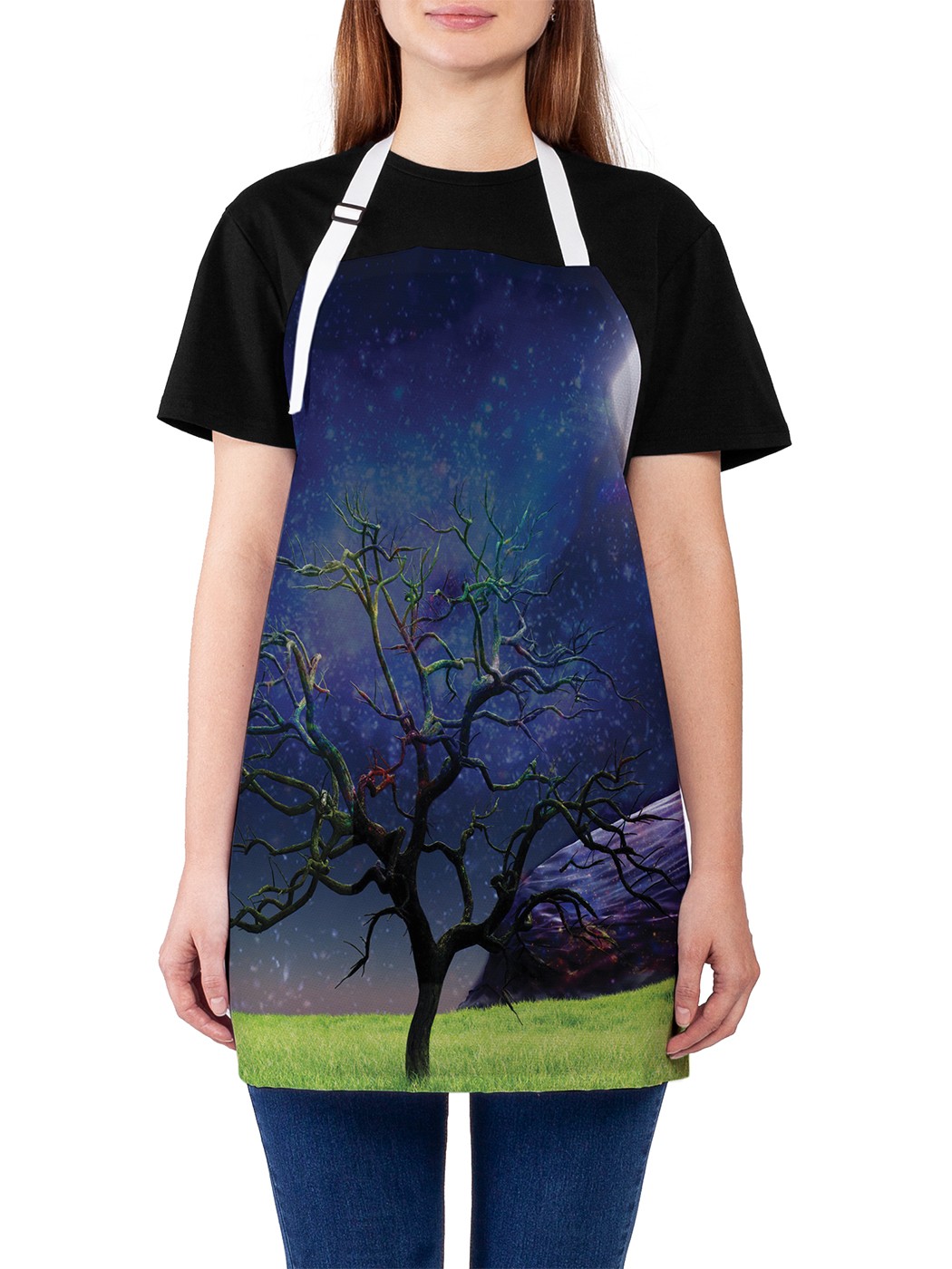 

Фартук женский JoyArty для готовки "Луна привлекает", универсальный размер, Зеленый