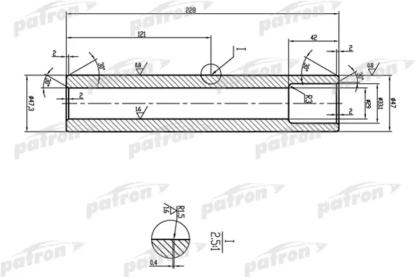 

Вал торсиона PEUGEOT 206, CITROEN C2 L228мм, внутр D26мм, D33мм PATRON PTB3005