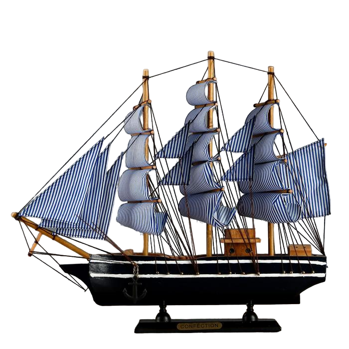 

Корабль Паллада трехмачтовый сине-белые папруса, 40*8*35см, Черный