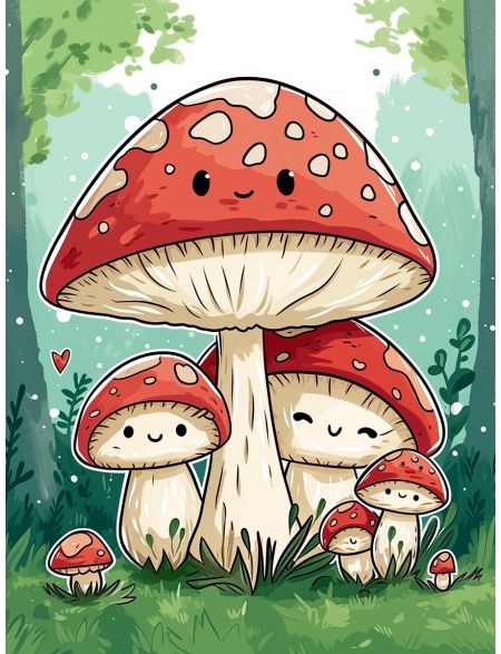 

Алмазная мозаика без подрамника Веселые грибочки, 25x20 см, 39 цветов, 83431, РА-738