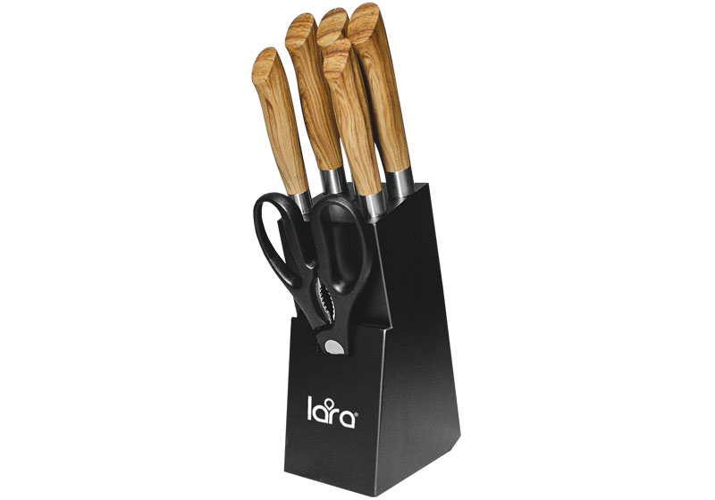 Набор ножей Lara LR05-56, с деревянной подставкой (ножи 5 шт + ножницы)