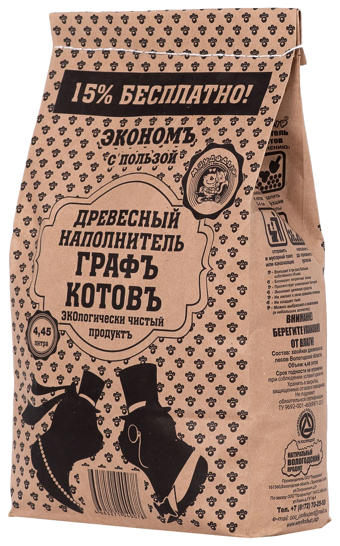 

Впитывающий наполнитель Профэкспорт Графъ Котовъ древесный 4,45л 2,1 кг