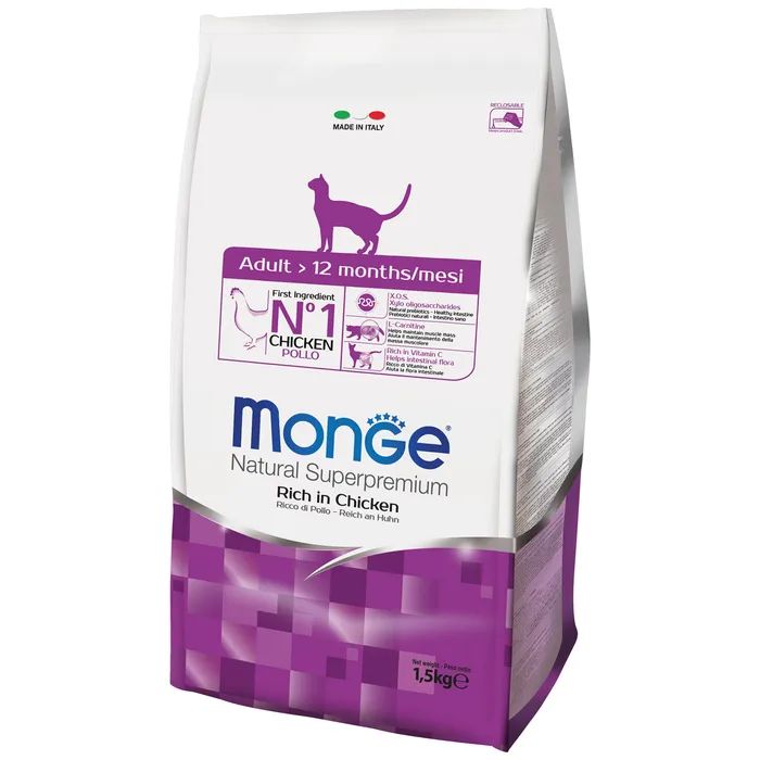 

Сухой корм для кошек Monge Cat Daily Line Sterilised, для стерилизованных, курица, 1,5кг
