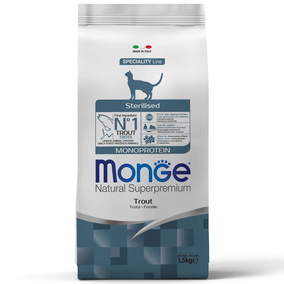 Сухой корм для кошек Monge Cat Speciality Line Monoprotein Sterilised, форель, 1,5 кг
