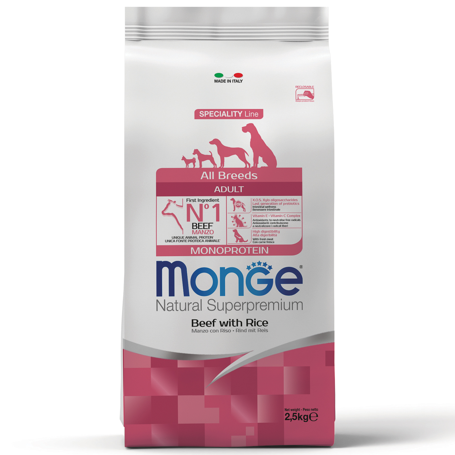 

Сухой корм для собак Monge Dog Speciality Line Monoprotein, говядина с рисом, 2,5 кг