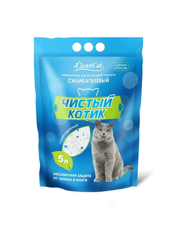 фото Впитывающий наполнитель для кошек чистый котик силикагелевый, 2.5 кг, 5 л,