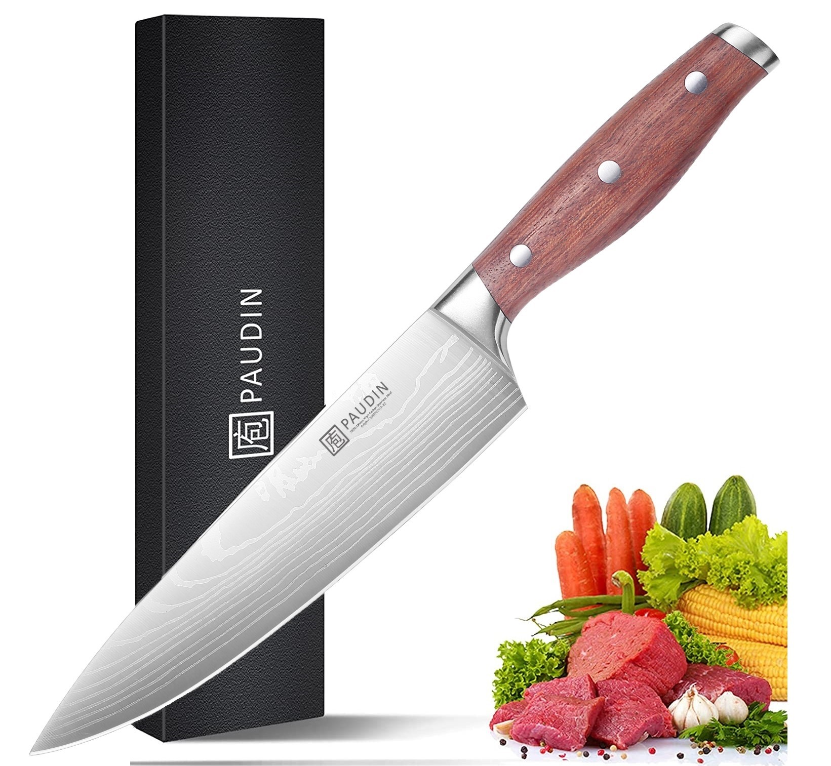 Шеф нож кухонный поварской лезвие 20 см PAUDIN Pro B1
