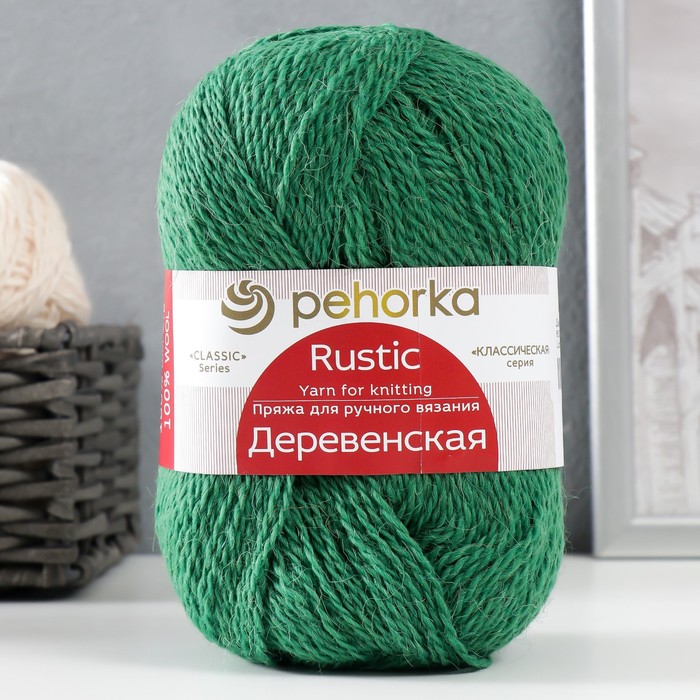 

Пряжа "Деревенская" 100% шерсть 250м/100гр (600-Малахит), Пряжа для вязания "Деревенская"