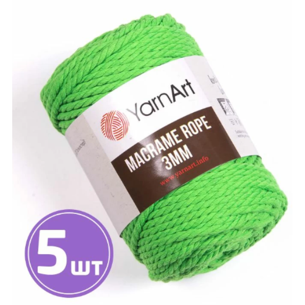 

Пряжа YarnArt Macrame rope 3 мм 802, ярко-зеленый, 5 шт. по 250 г